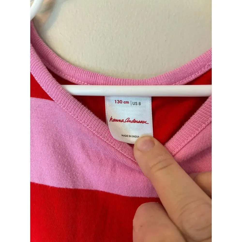 Hanna Andersson Striped Twirl Power Dress Pink Red Size 8